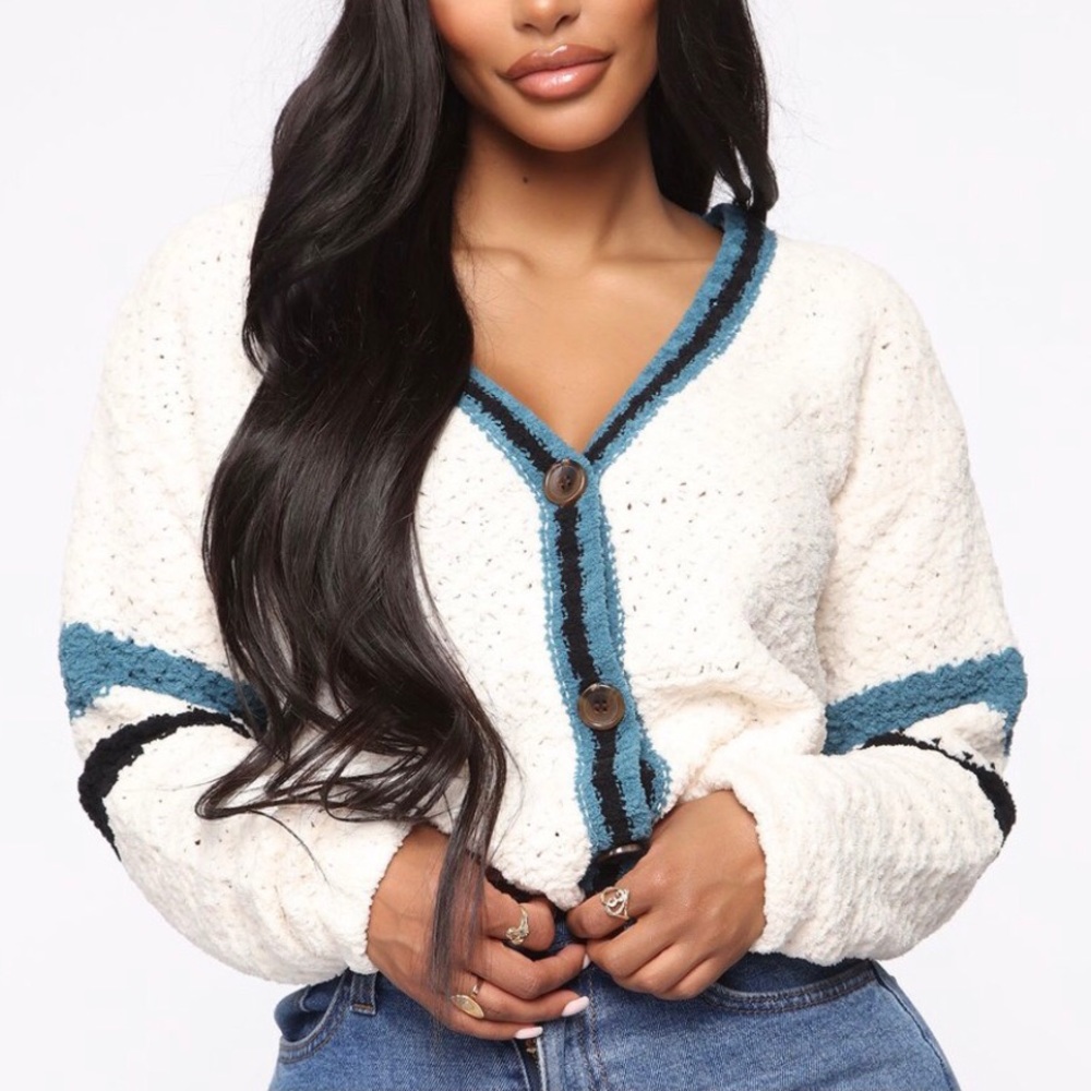 White button up sweater